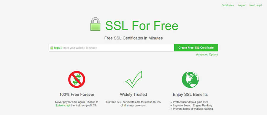 وب سایت sslforfree.com که ssl رایگان ارائه می‌دهد