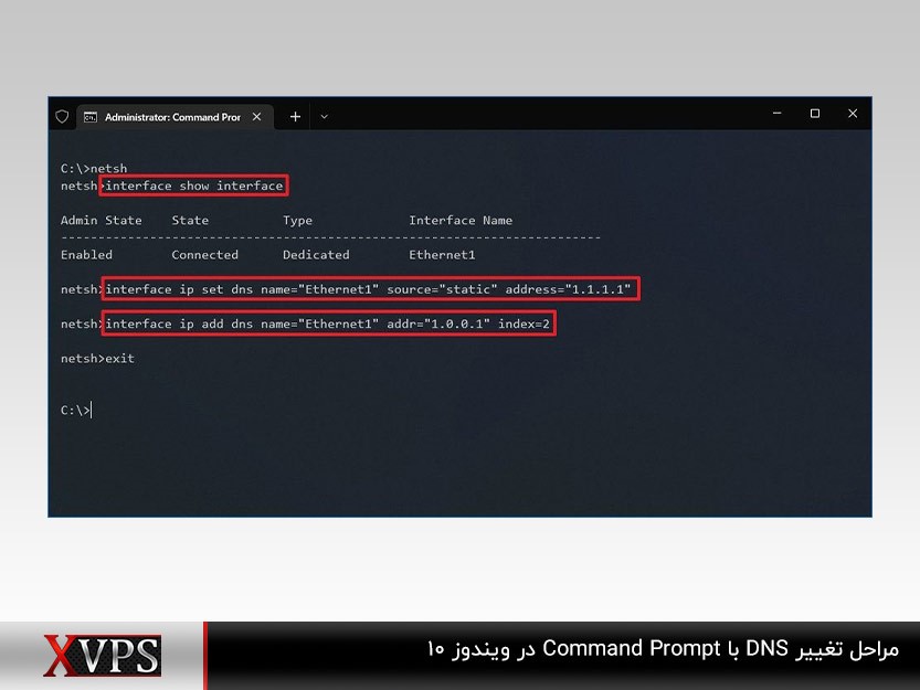 مراحل تغییر DNS با استفاده از Command Prompt
