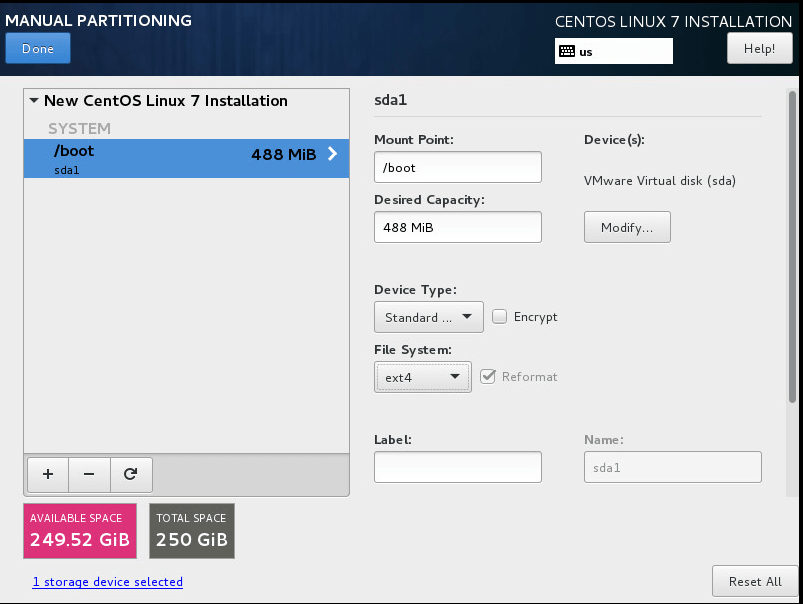 پارتیشن بندی centos 7