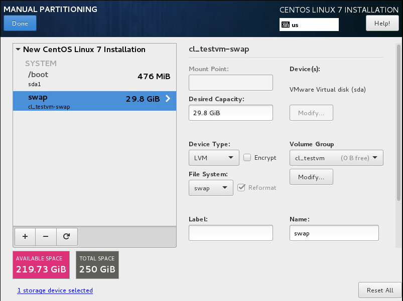 آموزش پارتیشن بندی centos 7