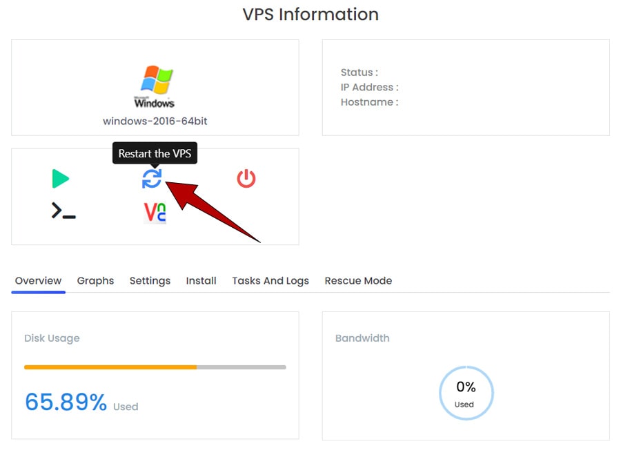 restart سرور مجازی از کنترل پنل virtualizor