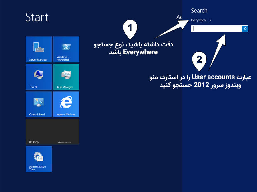 جستجو user account در ویندوز سرور 2012 و 2012r2